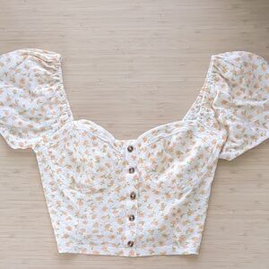 Billabong Floral Button-Front Blouse Crop Top